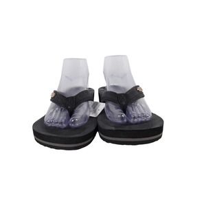 Coface Womens Black Leather Thong Straps Slip On Flip Flop Sandal Size US 9